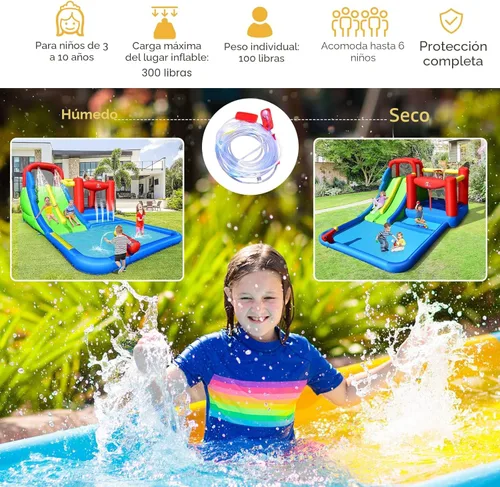 Miniatura 4 de BOUNTECH Tobogán acuático inflable, 7 en 1 doble tobogán para niños, parque acuático para niños, toboganes de agua inflables para exteriores