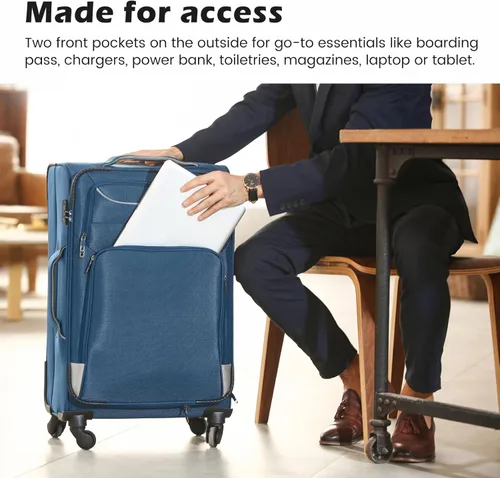Miniatura 3 de Coolife Equipaje 4 piezas Maleta TSA Lock Spinner Softshell ligero, Negro+Azul