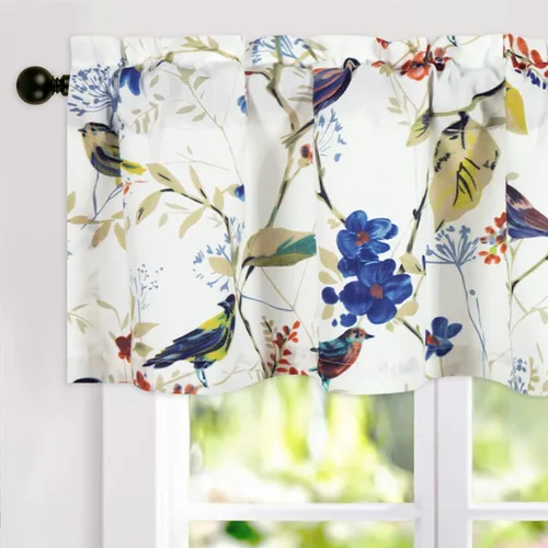 Miniatura 9 de VOGOL Cenefa de pájaro y bayas, decoración clásica de ventana de campo americano con estampado botánico, cortina de bolsillo para barra fácil
