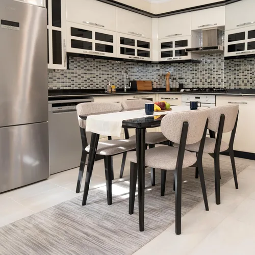 Miniatura 11 de BISCHAIR - Juego de 4 sillas de comedor de madera tapizadas de mediados de siglo modernas para muebles de habitación con diseño ergonómico duradero