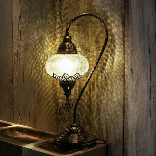 Miniatura 3 de Lámpara de mesa turca marroquí de vidrio transparente con cuello de cisne, pantalla de lámpara estilo bohemio vintage auténtica, lámpara de cuello