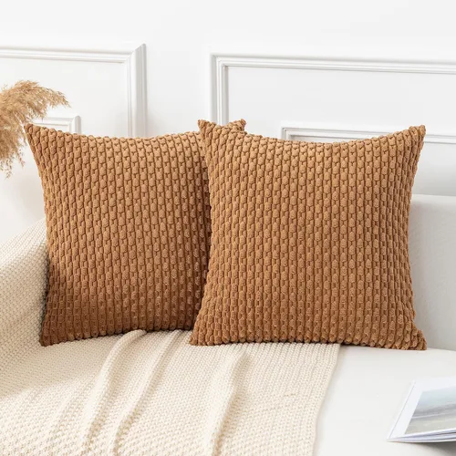 Miniatura 96 de Kevin Textile - Juego de 2 fundas de almohada decorativas de pana de 22 x 22 pulgadas, suaves, estilo bohemio, a rayas, decoración moderna del hogar