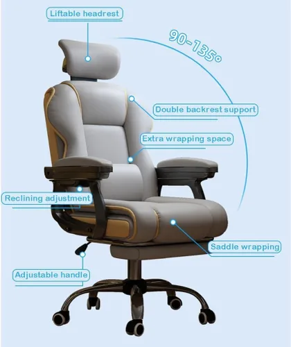 Miniatura 5 de Silla ergonómica de oficina, cómoda silla reclinable con respaldo alto para computadora con reposacabezas y almohada lumbar de 102 a 43.3 in, Blanco