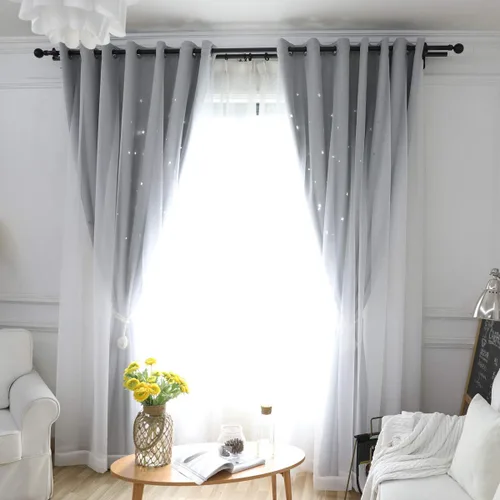 Miniatura 2 de Cortinas infantiles con superposición blanca transparente, cortinas opacas para oscurecer la habitación de los niños, doble capa con ojales