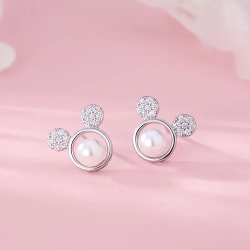 Miniatura 4 de SLUYNZ Aretes de plata de ley 925 con circonita cúbica brillante de ratón, para mujeres, adolescentes y niñas, bonitos aretes de ratón, Circonia