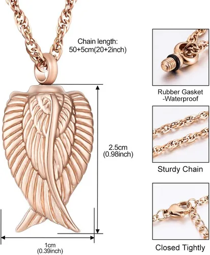 Miniatura 5 de Collar de cremación de ala de ángel para cenizas, colgante de urna de acero inoxidable, soporte para cenizas, joyería conmemorativa, estoy aquí
