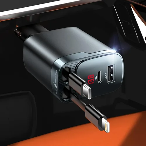 Cargador de coche retráctil, cargador de coche de 84 W USB C 4 en 1, accesorios de automóvil, adaptador de cargador de coche de carga rápida para
