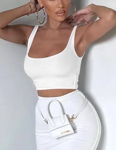Miniatura 2 de Mizoci Camiseta sin mangas básica sin mangas con cuello cuadrado recortada de doble capa para mujer