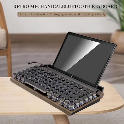 Miniatura 2 de GUAZI STORE Teclado mecánico de 83 teclas - Teclado inalámbrico con Bluetooth para juegos retro, interruptor azul anti-fantasma (madera)