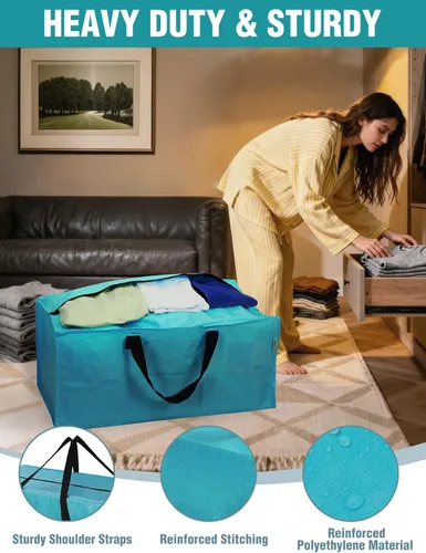 Miniatura 4 de WORKPRO 1 paquete de bolsas de mudanza extra grandes con cremalleras y asas de transporte, correas de mochila, bolsa de almacenamiento resistente