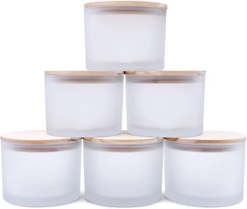 Miniatura 12 de SHOWIN Tarros de vela gruesos de 18 onzas para hacer velas, 6 unidades, frascos vacíos con tapas de madera para hacer velas, recipiente de muestra