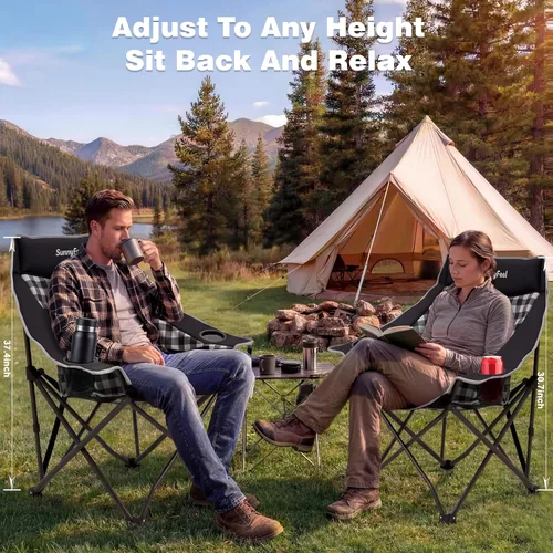 Miniatura 4 de SUNNYFEEL Sillas de campamento ligeras de gran tamaño para adultos, silla plegable portátil con bolsillos laterales y hueco para tazas para playa