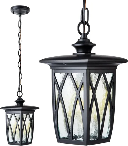 Miniatura 13 de JYZ Paquete de 2 lámparas colgantes para exteriores, farol colgante exterior de 12 pulgadas, lámpara moderna de metal negro para exteriores, lámpara