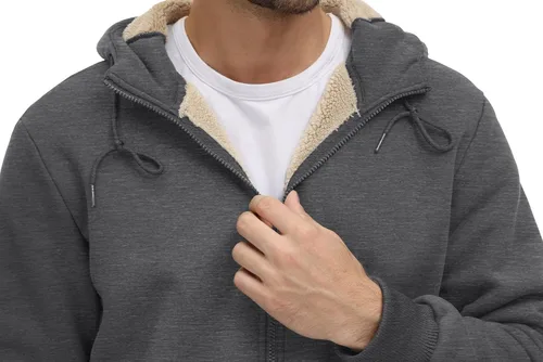 Miniatura 3 de CRYSULLY Chaqueta con forro de sherpa para hombre, con cremallera completa, sudadera con capucha para invierno