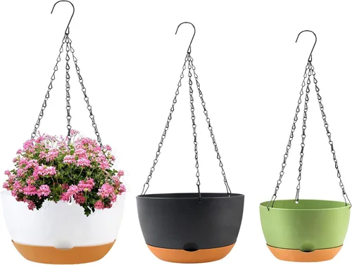 Miniatura 15 de KPUVX Maceta Colgante de 10 Pulgadas, Macetas de Riego Automático para Plantas de Interior, Paquete de 3 Cestas Colgantes de Plástico con Bandeja