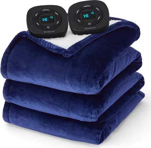 Miniatura 11 de Bedsure - Manta eléctrica con control dual, térmica, tamaño matrimonial, de pelo sintético suave con 10 ajustes de tiempo, 10 ajustes de calor