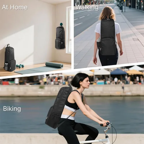 Miniatura 7 de Bolsa para esterilla de yoga, cierre de cremallera, bolsillos esenciales multifuncionales, para ejercicio, esterilla de yoga, mochila Negro