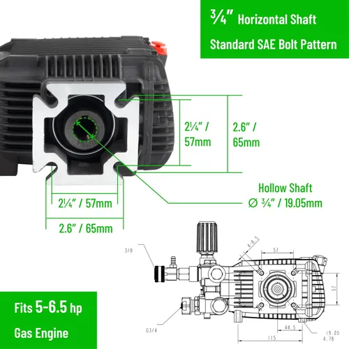 Miniatura 3 de Bomba de alta presión 3.1 GPM 3000 psi 6.5 HP con eje de 3/4 de pulgada para Cat General AR