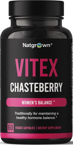 Natgrown Vitex Chasteberry Suplemento para mujeres 1,000 mg - Agnus Castus Castus Castus Cápsulas de extracto de fruta de bayas Vitex - 60 unidades