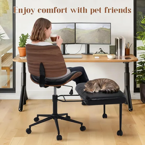 Miniatura 4 de Silla de oficina ergonómica con patas cruzadas con ruedas, altura ajustable y giratoria de 360° para meditación, escritorio y yoga, diseño cruzado