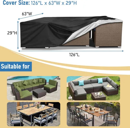 Miniatura 2 de AKEfit Fundas para Muebles de Patio, 500D Impermeable de Servicio Pesado para Mesa de Patio Cuadrada y Rectangular para Exteriores y Fundas de Negro