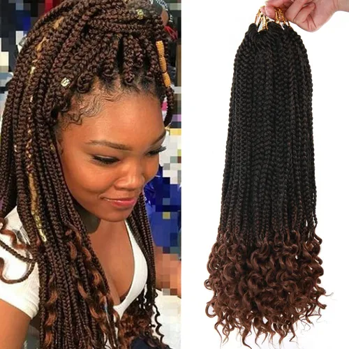 Miniatura 8 de Trenzas de ganchillo para mujer, 144 raíces/paquete, trenza negra con extremos rizados, trenzas de caja de 14 pulgadas, 24 mechones por pieza