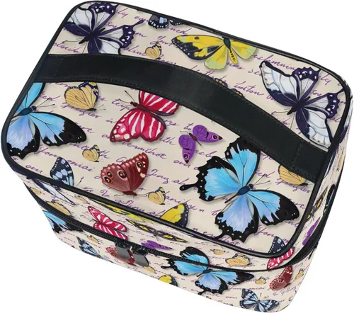 Miniatura 3 de Bolsa de maquillaje, bolsa organizadora de maquillaje de viaje con estampado de leopardo rosa, neceser para niñas, mujeres y mujeres, Mariposa 046
