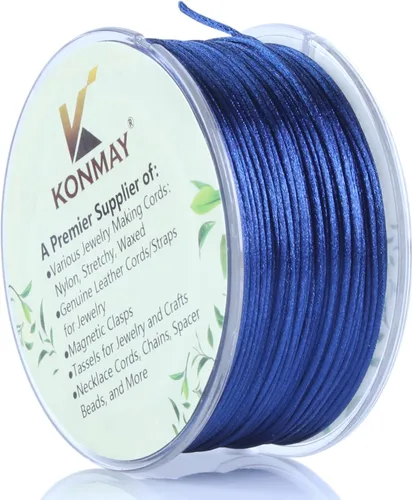 Miniatura 12 de KONMAY 80 Yardas 1.0mm Cordón Rattail de Nylon Satén Seda Trim Hilo para Cuentas para Nudos Chinos, Kumihimo, Trabajo con Cuentas, Macramé, 2-Azul