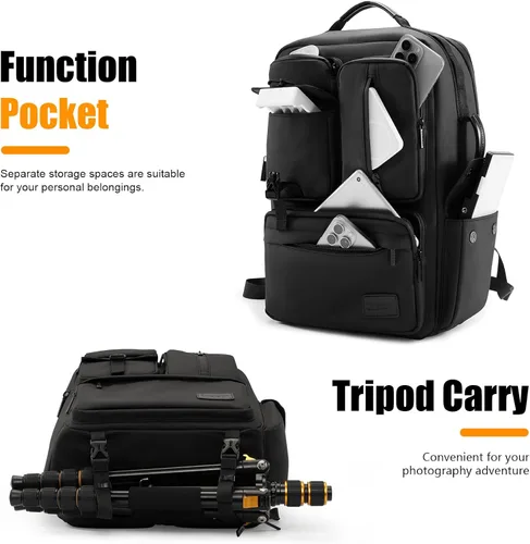 Miniatura 4 de Cwatcun Mochila para cámara DSLR/SLR/SLR/sin espejo para fotógrafos, funda de piel impermeable con soporte para trípode y portátil compatible