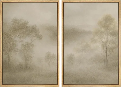 Miniatura 25 de SIGNWIN Lienzo enmarcado para pared, juego de arte con anillos de árbol de bosque grunge en blanco y negro, ilustraciones de naturaleza silvestre