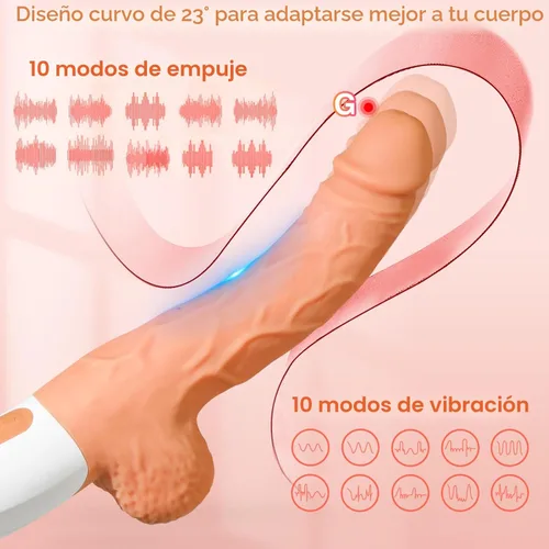 Miniatura 5 de Máquina sexual de empuje con consolador realista para mujeres con 10 modos de vibración y empuje para estimulación del punto G, clítoris y anal