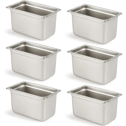 Miniatura 19 de CURTA Paquete de 6 sartenes antiatascos para hotel, tamaño 1/6 de 6 pulgadas de profundidad, bandeja comercial NSF de acero inoxidable 18/8