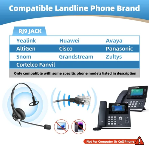 Miniatura 2 de Arama Auriculares de teléfono para teléfonos Yealink RJ600Y1 RJ9 Auriculares con cable para oficina con micrófono cancelación de ruido compatibles