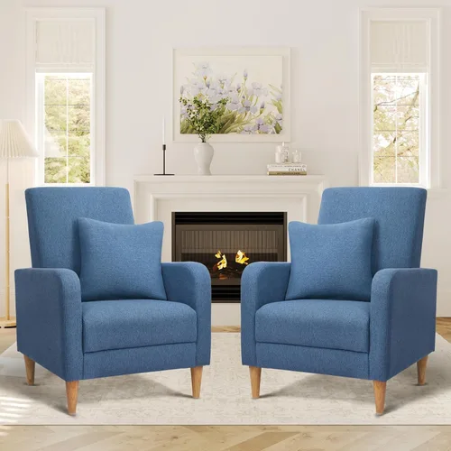 Miniatura 18 de COLAMY Mid-Century - Silla decorativa tapizada moderna con almohada trasera y patas de madera maciza, sillón acogedor de tela para sala de estar