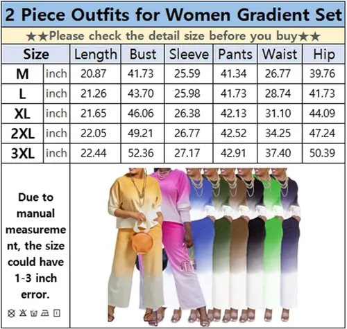 Miniatura 5 de 2 Piece Outfits for Women Casual Gradient Long Sleeve Pullover Sweatshirt Wide Leg Pants Set Tracksuits