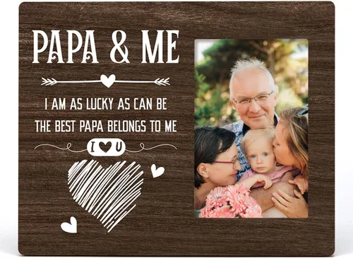 Nurawo Marco de fotos de madera rústica Papa and Me para mesa o pared (para fotos de 4 x 6 pulgadas), regalo para el abuelo de parte de nieta