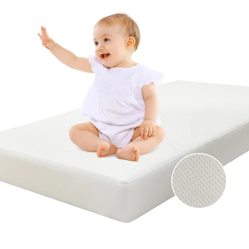 Babelio Colchón para cuna, colchón para cama infantil, colchón de espuma viscoelástica, doble cara con funda Tencel y forro impermeable