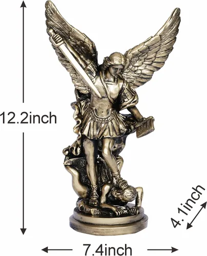 Miniatura 6 de Estatua de Arcángel de San Miguel – Escultura de ángel de arcángel de bronce de San Miguel, 5.2 pulgadas, figura católica cristiana