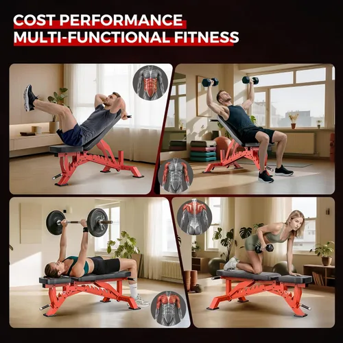 Miniatura 6 de Banco de Pesas, Banco de Entrenamiento Ajustable para Gimnasio en Casa Entrenamiento de Cuerpo Completo, Capacidad de Peso de 1300 LBS Press de Rojo