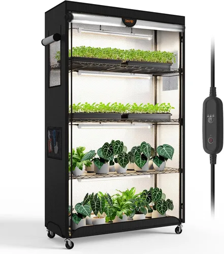 Bstrip Invernadero interior con luz de cultivo, estante para plantas con tienda de cultivo de tela Oxford, gabinete de invernadero interior para