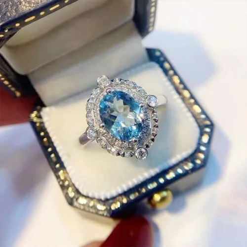 Miniatura 3 de Anillo de compromiso eterno de plata de ley 925 con zafiro oceánico, anillos de circonita cúbica, anillos de diamantes para mujeres, hallazgos