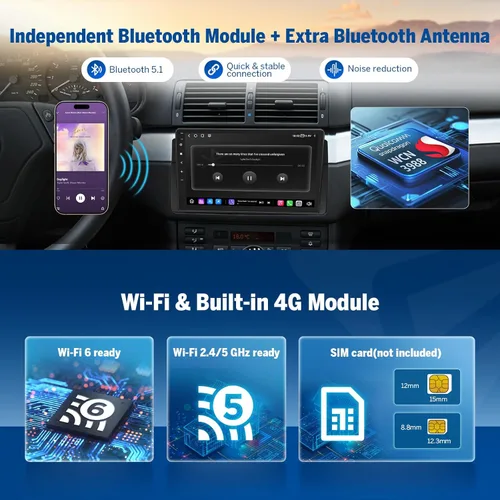 Miniatura 9 de EONON Estéreo de coche E46X6S2 para BMW E46 M3 325i 330i 328i 1998-2006, Qualcomm 685 8-Core 6+64GB, 9'QLED pantalla táctil inalámbrica CarPlay
