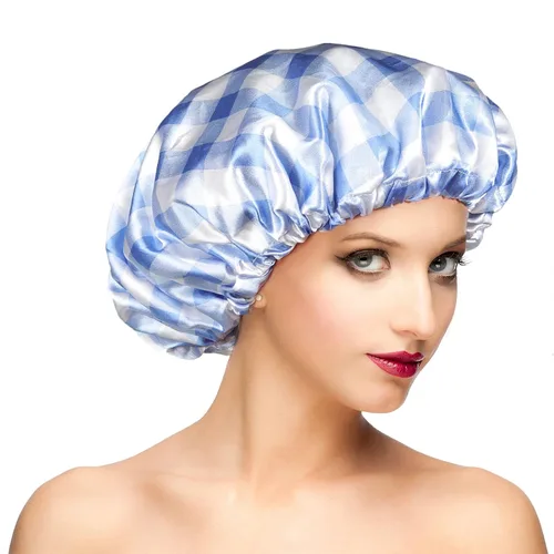 Miniatura 24 de Gorros de ducha para mujer, extra grande, ajustable, impermeable, reutilizable, gorro de ducha para mujeres y niñas, cabello largo y grueso, gorros