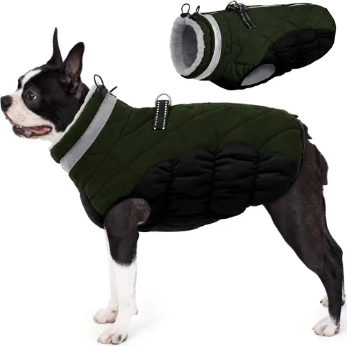 Miniatura 15 de AOFITEE Abrigo para perro, chaquetas cálidas para perros grandes, abrigo reflectante de cuello alto para perros con arnés integrado, impermeable