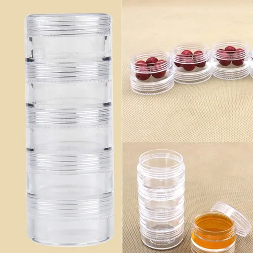 Miniatura 3 de TDOTM - Caja cilíndrica de 5 capas apilable, transparente y redonda de plástico PS, caja organizadora de accesorios súper transparentes