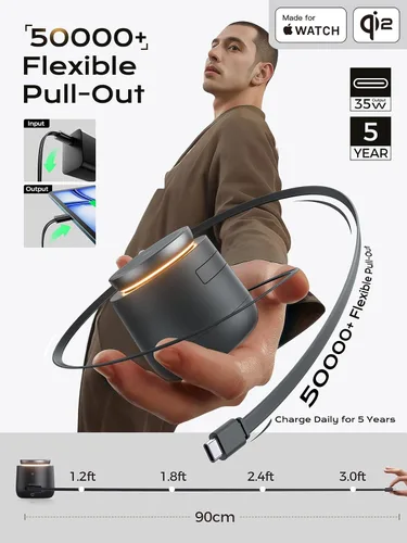 Miniatura 5 de THREEKEY Estación de carga inalámbrica magnética Qi2 4 en 1, cargador rápido de 15 W con módulo de carga hecho para Apple Watch, para iPhone 17-12