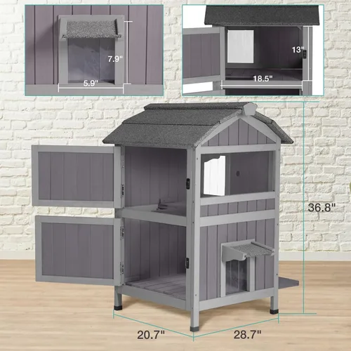 Miniatura 7 de Suumerpety Casa aislada para gatos al aire libre, refugio de madera resistente a la intemperie para gatos con forro, recintos para gatitos, casa