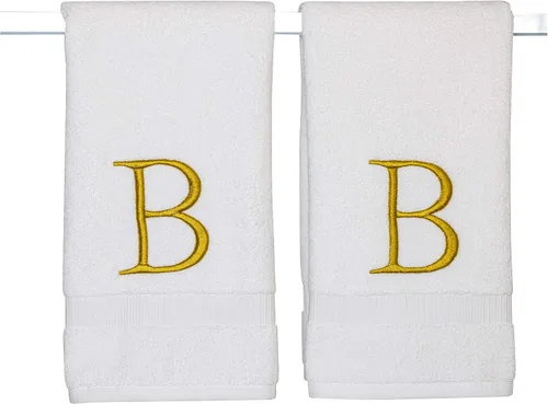 Miniatura 236 de Toalla de mano con inicial beige para baño, toalla bordada decorativa de calidad de hotel de lujo con monograma para tocador, spa, certificado