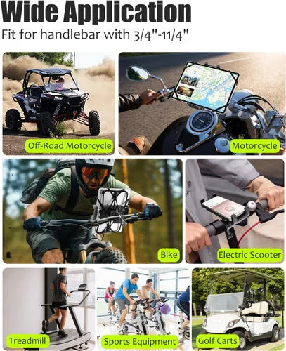 Miniatura 5 de Soporte para tableta de teléfono de motocicleta para manillar de 3/4"-11/4", soporte de tableta de bicicleta de doble protección para dispositivos