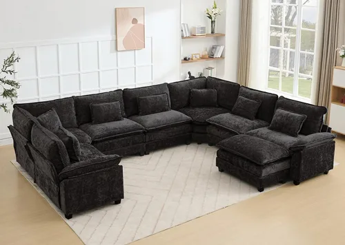 Miniatura 68 de Juego de sofá seccional modular de gran tamaño, sofá de nube convertible de asiento profundo, sofá esquinero grande en forma de L con cojines Beige